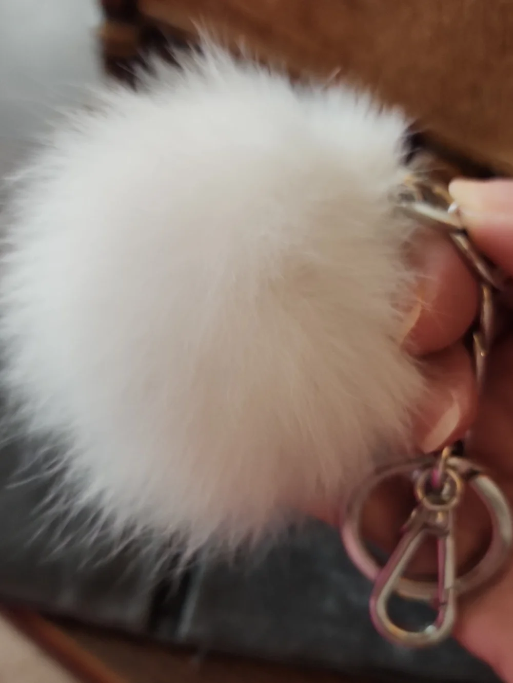 NWOT Michael Kors White Fox Fur Pom Pom Keychain with Silver Hardware